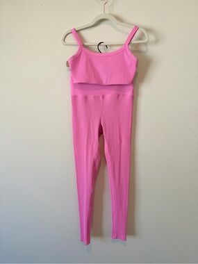 Pink Ribbed Two-Piece Year of Ours Active Set - Crop Tank & High-Waist Leggings